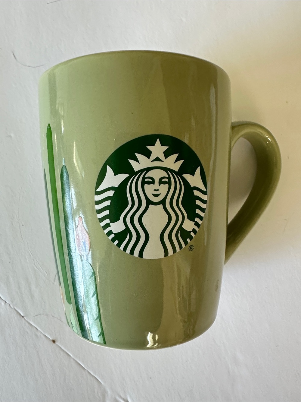 Starbucks (2021) Olive Green Ceramic Mug with Logo- Birthday Candles